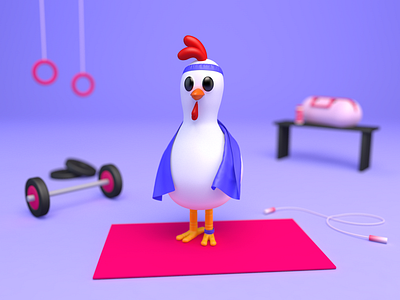 Gym 3d 3d illustration blender chiken cinema4d cloth cute design exercise fun gym illustration low poly marvelous marvelous designer maxon md workout