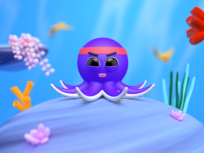 🐙 3d 3d illustration c4d cartoonic cute fun illustration maxon modeling ocean octopus path sea water