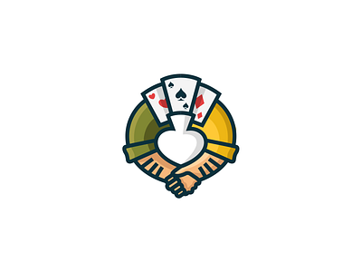 Poker handshake brand branding cartoon design elegant gambling handshake illustration logo logotype mark modern negative negativespace poker sale sign space spades unused