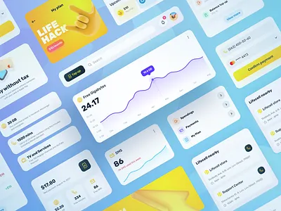 Lifecell App 2d 3d application clear component design desktop figma illustration interface life mobile style stylish top trend ui ux web yellow