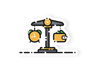 Time & Money 2d adobe illustrator art clock design flat graphic design illustration material minimal money scales sense sticker time vector wallet