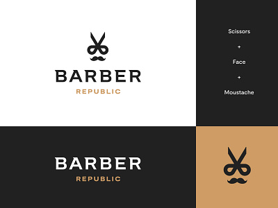 Barber Republic Logo 1 abstract barber barber logo barbershop barbershop logo brand identity design logo logo design modern moustache moustache logo scissors logo