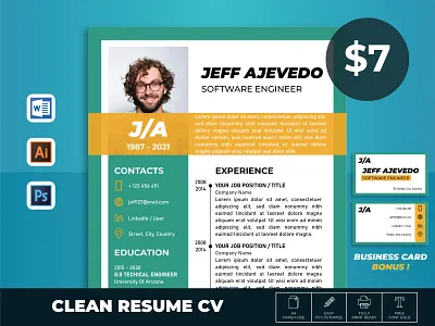 Resume Template With Business Card a4 clean cover letter cv cv design cv job cv portfolio elegant resume minimalist modern modern resume portfolio print resume resume clean resume design resume job resume minimalist resume template resume word