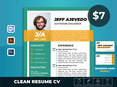 Resume Template With Business Card a4 clean cover letter cv cv design cv job cv portfolio elegant resume minimalist modern modern resume portfolio print resume resume clean resume design resume job resume minimalist resume template resume word