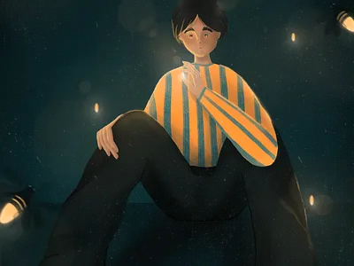 Fireflies digital illustration firefly illustration light procreate