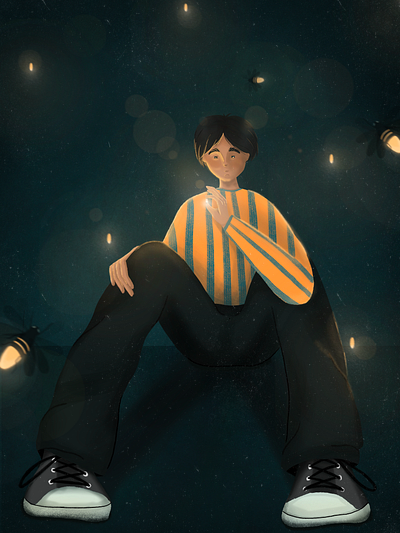 Fireflies digital illustration firefly illustration light procreate