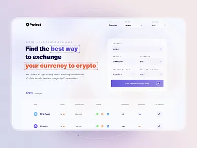 Web App for the searhing the best crypto exchange 3d animation blockchain clean crypto crypto exchange crypto market dark dashboard design figma resource interface light ui user interface design ux vector web web app web design