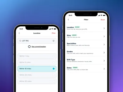 Shift Filters apple clean data date filter geolocation gradient icon ios iphone location search ui ux