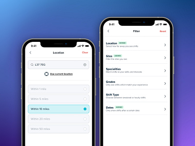 Shift Filters apple clean data date filter geolocation gradient icon ios iphone location search ui ux