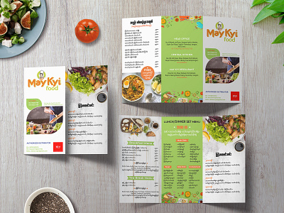 Food Menu Trifold broucher flyer food graphic design maykyi menu myanmar restaurant trifold