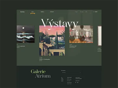 Gallery exhibitions art big headline branding clean dark green design exhibitions gallery green illustration list minimal modern subpage typography ui web webdesign website