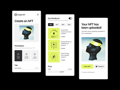 Carbon Offsetting for NFTs Platform art artist blockchain clean energy crypto cryptocurrency design eco efficiency gogoapps illustration marketplace nft platform research sustainable ui