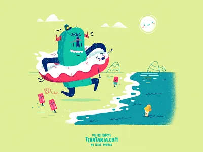 :::Summer Donut::: cartoon character design donut happy illustration sea summer sun teratakia vector