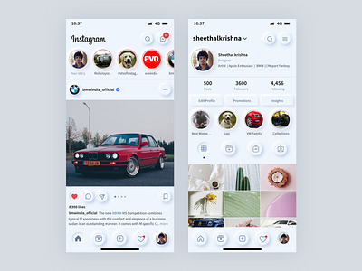 Neumorphism for Instagram adobe xd artist designer instagram neumorphism product design ui uxdesign