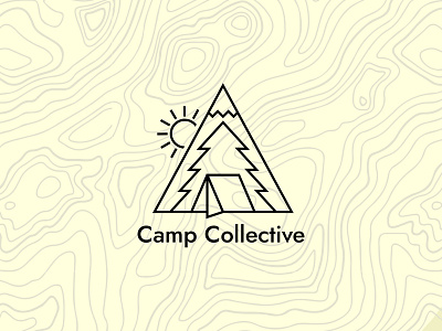 Camp Collective adventure brand branding camp camping explore illustration line work logo mountains nature outdoors simple tent topo topographic travel trees typography wander