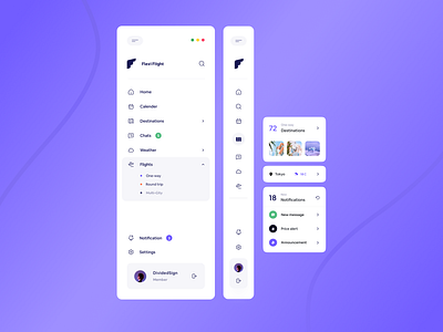 Sidebar Navigation For Travel platform airline airplane clean dark dashboard design fly hotel minimal platform sidebar ticket travel ui ux weather web