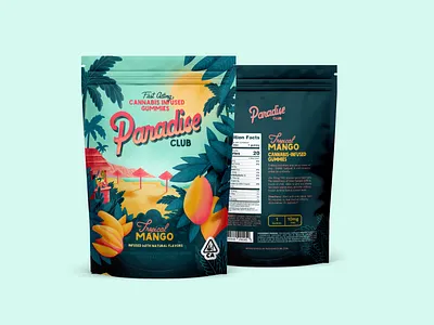 Paradise Club cannabis design gummies illustration packaging paradise thc tropical type vector