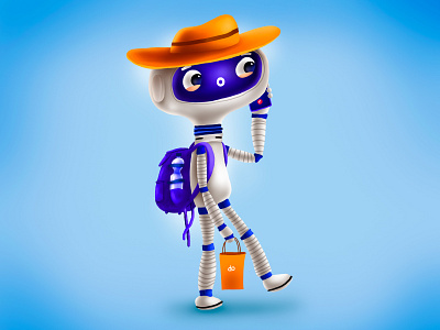 Went travelling again cartoon cg character children illustration kids road robot travel traveller trip