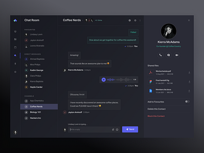 Chat feature for learning platform app chat clean dark app dark mode dark theme dark ui design learning message messenger minimal platform product ui ui ux ux web app web ui website