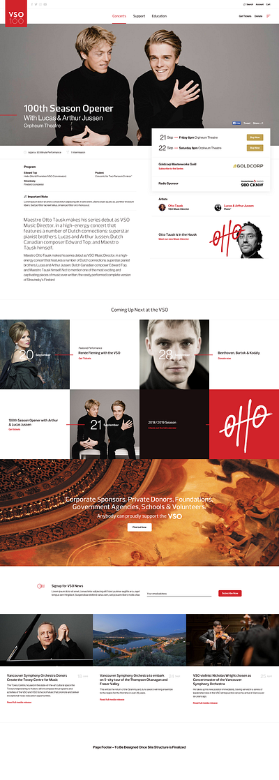 Vancouver Symphony Orchestra – UI Design Sample design typography ui ux