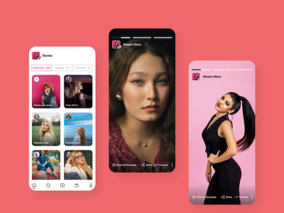 Social media influencer app exploration branding card design influencer mobile app social media social media app story story board design ui design ui ux ux design