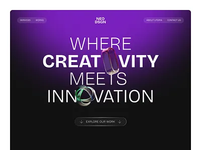 NEODSGN - 3D Creative Agency Landing Page 3d abstract agency creative dark dark mode design desktop digital glass gradient landing page portfolio revo ui ui design ux web website