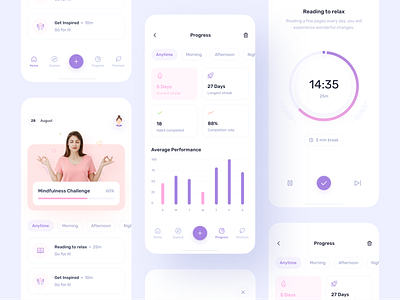 Hebi - habit tracker activity app clean habit habit tracker health healthy meditation mobile app productive productivity tracker ui ux