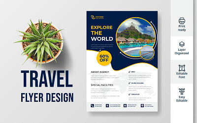 Travel editable flyer template design flyer