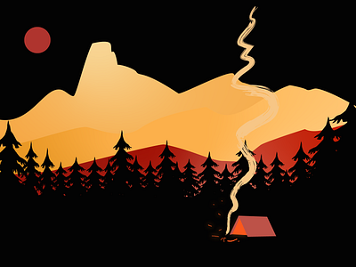 A Winter Night (Flat-Landscape Illustration) black brown cold night desert design fire flat art flat landscape full moon graphic design illustration illustrator mountains night pen tool red trees ui vector winter