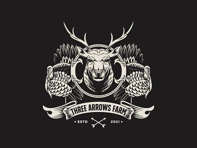 Three Arrow classic deer handdrawn hunting illustration logo outdoors vintage vintagelogo