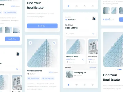 Real Estate Mobile App app blue booking branding branding design design figma graphic design home hotel house mobile app pastel color real estate ui vacation