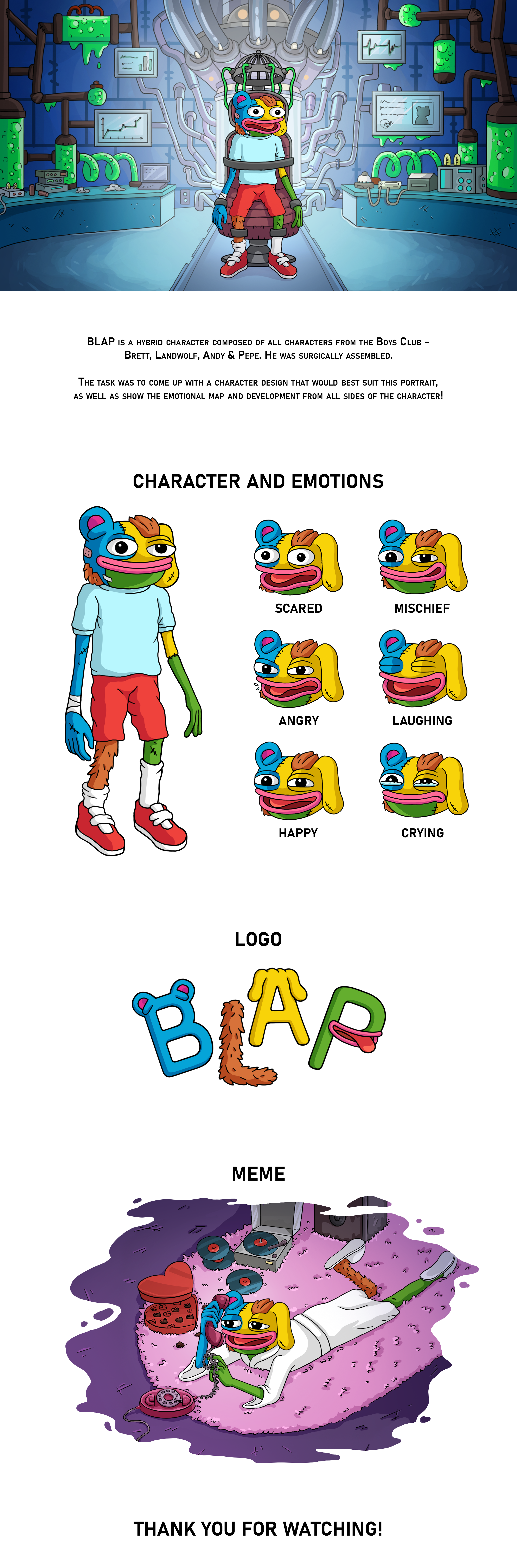 BLAP memecoin I Mascot, meme character design andy blockchain branding brett cartoon cartoon character character design character development comic crypto crypto art graphic design illustration landwolf maskot matt furie meme memes pepe token