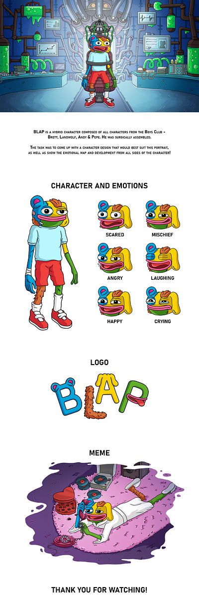 BLAP memecoin I Meme andy blockchain branding brett cartoon cartoon character character design character development comic crypto crypto art graphic design illustration landwolf maskot matt furie meme memes pepe token