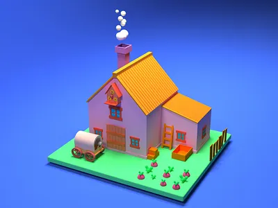 Little farm 3d art 3d artist art colorful design dribble farm illustration instagram like little house paint render substance painter vray