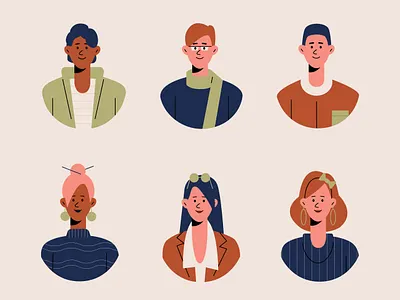Character avatars adobe illustrator avatar avatars boy character character portraits face faces flat girl icon illustration man minimal portrait vector woman