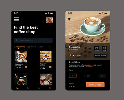 Coffee Shop app branding dailyui design homepage typography ui ux