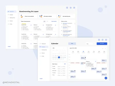 Medical Web App UI appointments blue calendar dashboad design doctor illustration medical medical app nutrition uidesign user experience user interface uxui visual design web app