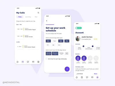 Trufyx Device Repair Mobile App (for technicians) account appointments calendar dashboad design mobile app mobile design my profile new york phone repair purple technician uidesign user experience user interface uxui visual design