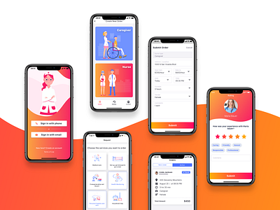 App design for caregiving services application branding design graphic design illustration logo ui uiux vector webdesign