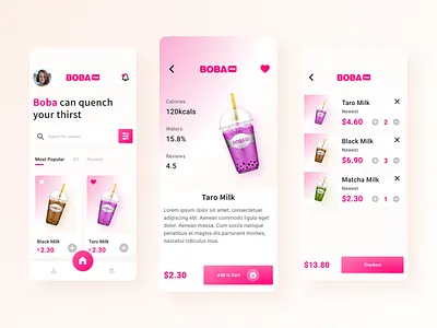 Boba App app branding graphic design logo ui uiux ux