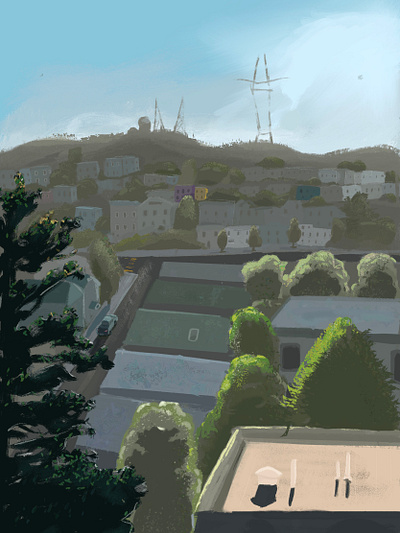 Backyard digital gouache hill illustration nature pleinair procreate