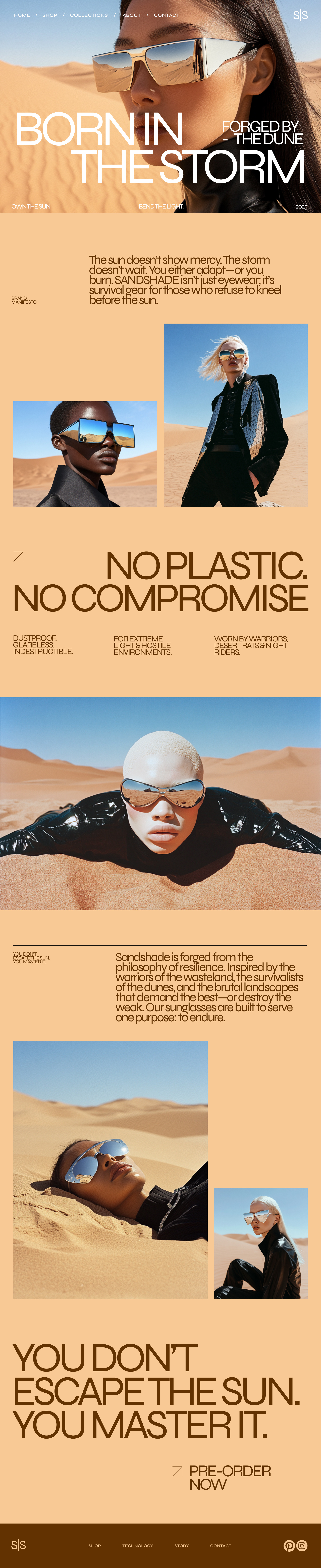SANDSHADE – Brutalist Eyewear for the Wasteland bold typography brutal brutalist clean desert dune dystopian eyewear fashion futuristic glasses high tech lenses minimal modern sand sun sunglasses trendy website