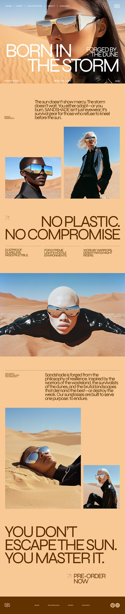 SANDSHADE – Brutalist Eyewear for the Wasteland bold typography brutal brutalist clean desert dune dystopian eyewear fashion futuristic glasses high tech lenses minimal modern sand sun sunglasses trendy website