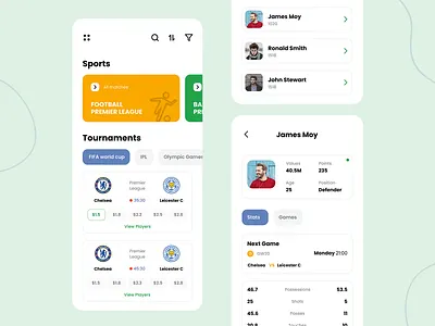 Sports Live Tournament App app design application design sports ui uiux design