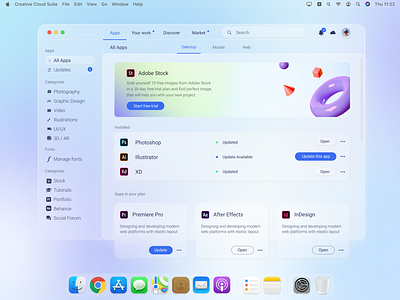 Glassmorphism Big Sur Creative Cloud App Redesign Light Mode best design big sur challenge creative cloud daily ui design glass glass morphism glassmorphims glassy mac os ui ui ux ui design user interface