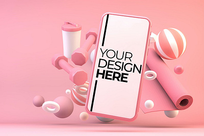 Mobile Vertical Pink Gym Mockup 3d abstract clean device display laptop mac macbook mockup phone phone mockup presentation realistic simple smartphone theme ui ux web website