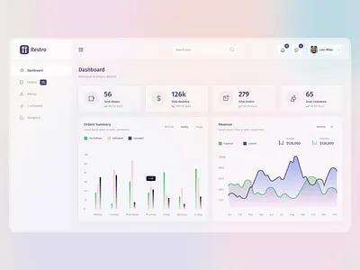 Restaurant Dashboard With Glass Effect creative design creativity design dribbble glass effect illust illustration minimal typography ui ux