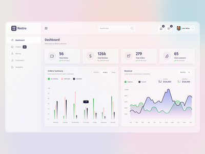 Restaurant Dashboard With Glass Effect creative design creativity design dribbble glass effect illust illustration minimal typography ui ux