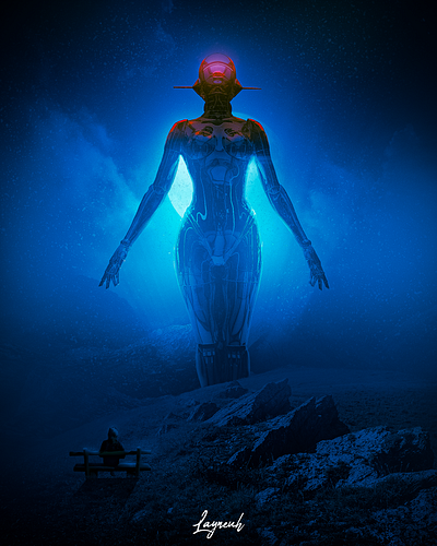 The POWER of AI. art artifical intelligence blue creation creative cyber design digital edit future graphic design illustration imagination manipulation montage novice photomanipulation photoshop red stock photos