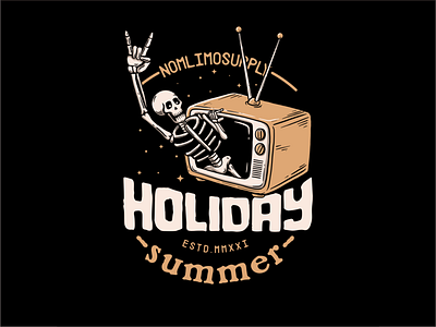 Skull Chill Out From Television badge body cartoon chillout comeout distressed enjoy gretting hand illustration logo old open relax retro skull television tshirt design typography vintage